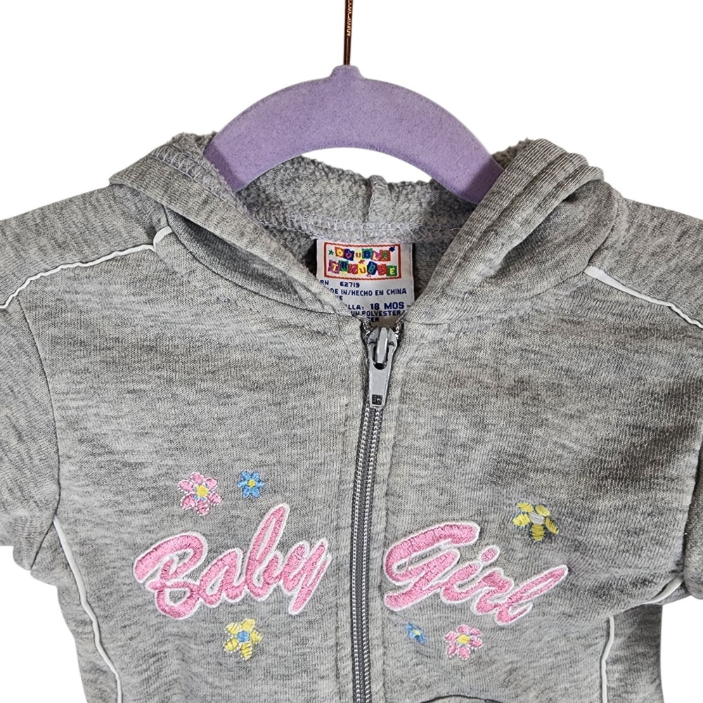 Vintage Double Trouble Gray Baby Girl Embroidered‎ Floral Hoodie Zip 18 Mths - Picture 3 of 6